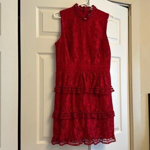 Women CeCe Red Lace Sleeveless Mini Short Party Evening Dress Size 8